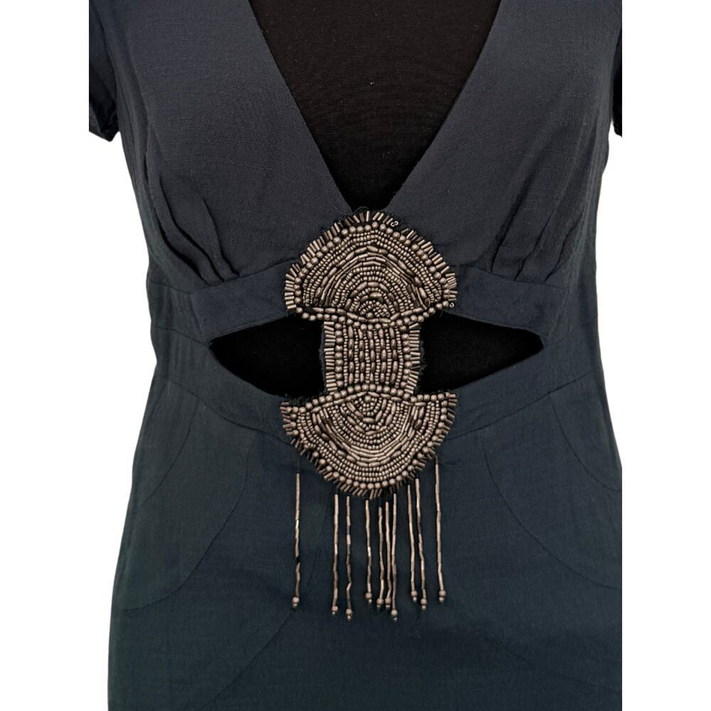 Free People Teal Beaded Cutout Midi Dress Size 4 Boho Empire Waist Festival - Picture 2 of 8